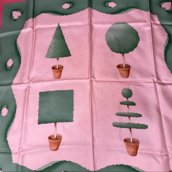 BVLGARI 100% Silk Pink & Green Tree Topiary Print Square Scarf - Picture 2 of 8